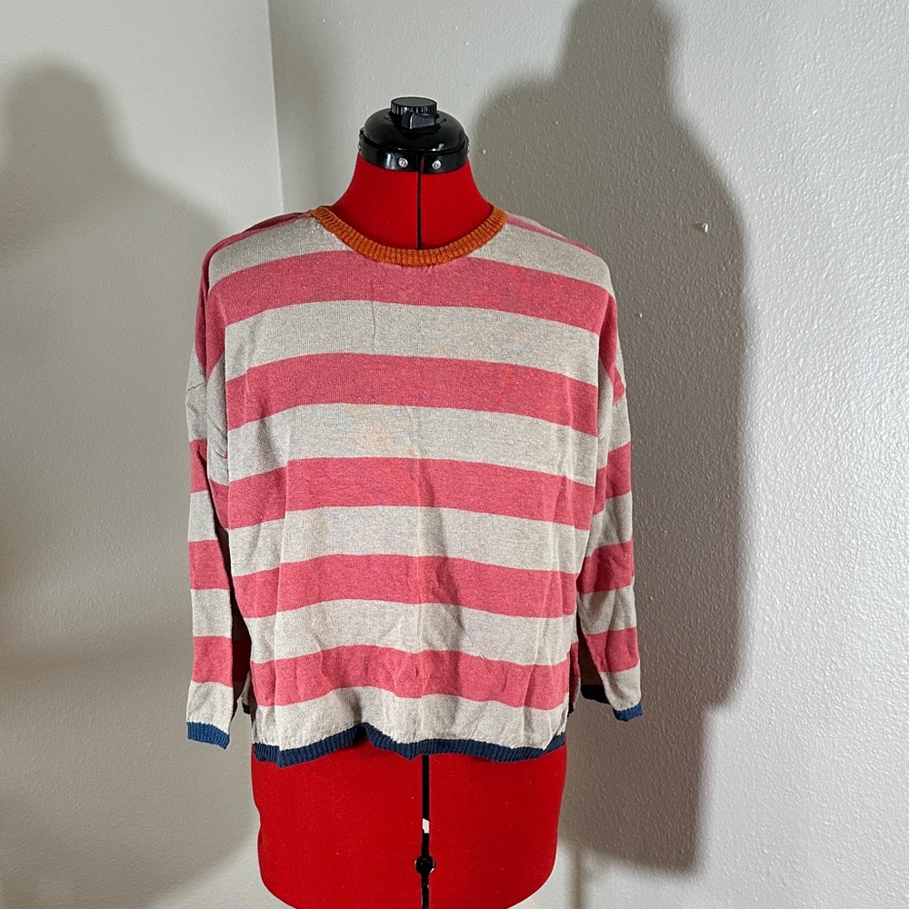Gudrun Sjoden Red and Cream Striped Linen Sweater